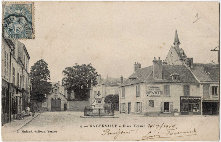 ANGERVILLE. - Place Tessier, Mulard, 1904, 1 mot, 5 c, ad. 