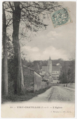 VIRY-CHATILLON. - L'église [Editeur Marquignon, 1907, timbre à 5 centimes]. 