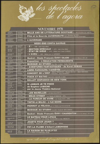 EVRY. - Les spectacles de l'Agora : programme culturel, novembre 1978. 