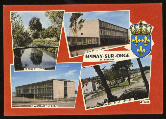 EPINAY-SUR-ORGE. - Les rives de l'Orge, l'école de la terrasse, le CES Mauregard et résidence de la Chevauchée. Editeur Combier Imprimeur, Mâcon, 1979, couleur. 