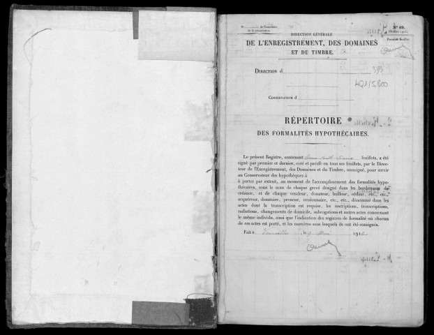 Conservation des hypothèques de CORBEIL. - Répertoire des formalités hypothécaires, volume n° 393 : A-Z (registre ouvert en 1916). 