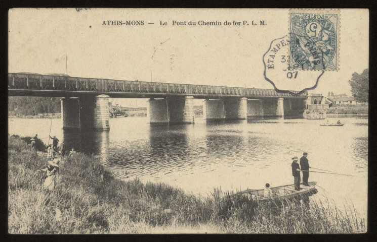 ATHIS-MONS. - Le pont du chemin de fer PLM. 1907, 1 timbre à 5 centimes. 