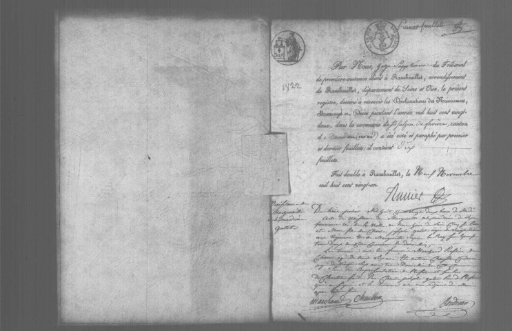 SAINT-SULPICE-DE-FAVIERES. Naissances, mariages, décès : registre d'état civil (1822-1841). 