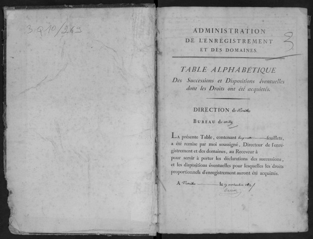 MILLY-LA-FORET, bureau de l'enregistrement. - Tables des successions. - Vol. 3 : 1816 - 02 décembre 1824. 