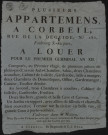 CORBEIL-ESSONNES.- Avis de location de plusieurs appartements, rue de la Guide, Faubourg Saint-Jacques, 22 mars 1804. 