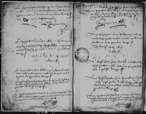 ORMOY, paroisses Saint-Jacques et Saint-Christophe. - Registres paroissiaux : baptêmes, mariages, sépultures [1610-1682, 1685-1699, 1700-1739, 1740-1761] [documents originaux conservés aux Archives municipales d'Ormoy]. 