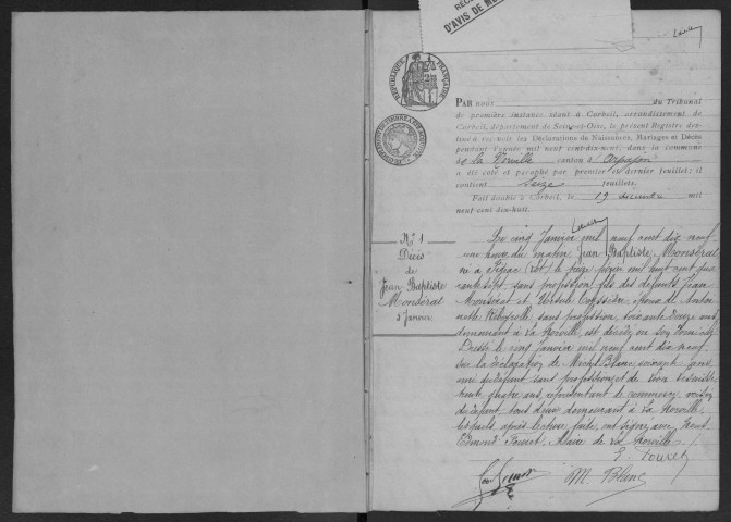 NORVILLE (LA). - Naissances, mariages, décès : registre d'état civil.