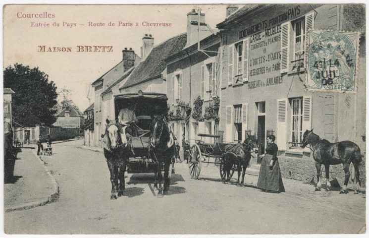 GIF-SUR-YVETTE. - Courcelle, entrée du pays, route de Paris à Chevreuse et maison Bretz. 1906, 1 timbre à 5 centimes. 