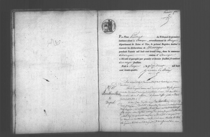 ETAMPES. Mariages : registre d'état civil (1835). 