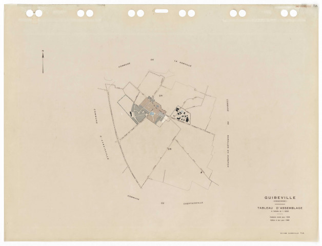 GUIBEVILLE, plans minutes de conservation : tableau d'assemblage,1934, Ech. 1/5000 ; plans des sections ZA, ZB, 1955, Ech. 1/2000, sections AA, AB, 2002, Ech. 1/1000. Polyester. N et B. Dim. 105 x 80 cm [5 plans]. 