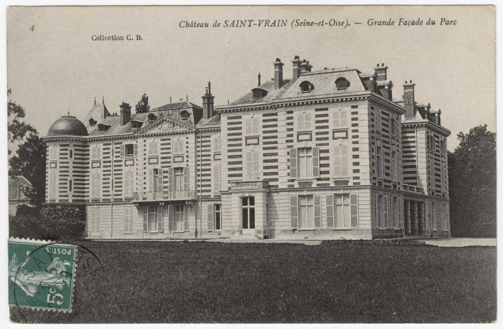 SAINT-VRAIN. - Château de Saint-Vrain, grande façade du parc [Editeur CB, timbre à 5 centimes]. 