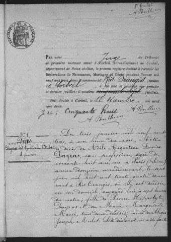 RIS-ORANGIS.- Naissances, mariages, décès : registre d'état civil (1903). 