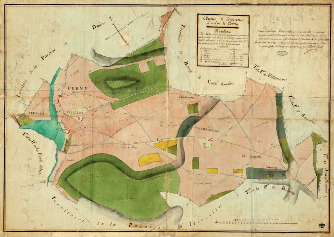 CERNY. - Plans d'intendance. Plan dressé par COTHERET, 1/270 perches, 115 x 85 cm. 