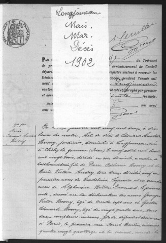 LONGJUMEAU.- Naissances, mariages, décès : registre d'état civil (1902). 