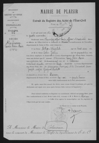 PALAISEAU. - Décès : registre d'état civil.