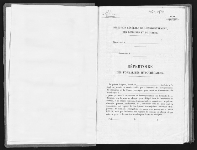 Conservation des hypothèques de CORBEIL. - Répertoire des formalités hypothécaires, volume n° 571 : A-Z (registre ouvert vers 1930). 