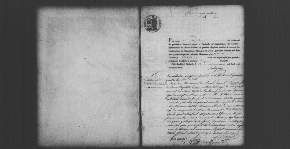 VILLABE. Naissances, mariages, décès : registre d'état civil (1844-1860). 