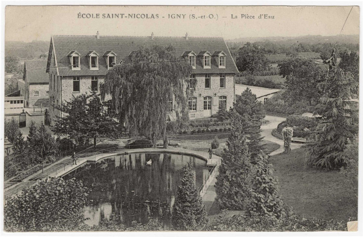 IGNY. - Etablissement Saint-Nicolas. Ecole d'horticulture, la pièce d'eau. Deley (1919), 23 lignes. 