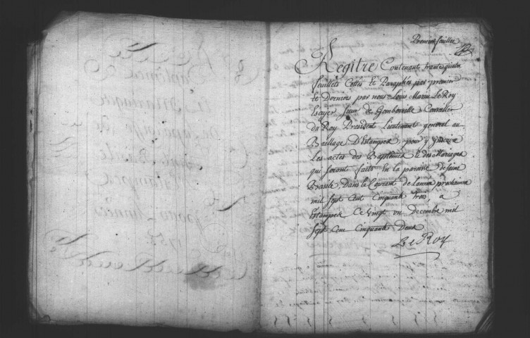 ETAMPES. Paroisse Saint-Basile : Baptêmes, mariages, sépultures : registre paroissial (1753-1760). 