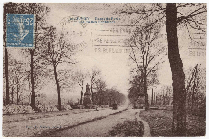 JUVISY-SUR-ORGE. - Route de Paris. Les Belles-Fontaines. Aubel, 5 mots, 25 c, ad., sépia. 
