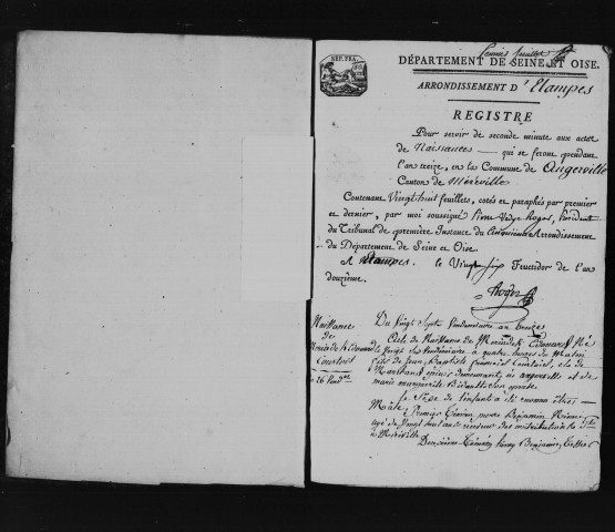 ANGERVILLE. Naissances : registre d'état civil (an XIII-1815). 