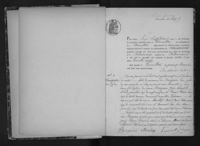 PALAISEAU. Naissances, mariages, décès : registre d'état civil (1881-1884). 