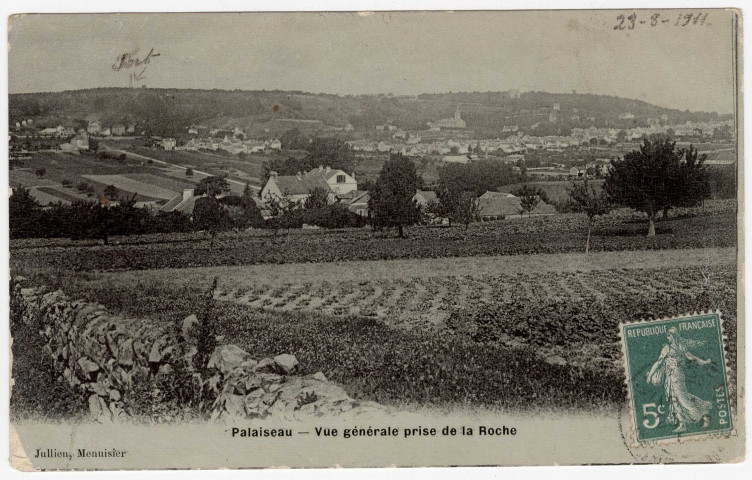 PALAISEAU. - Vue générale prise de la Roche [Editeur Jullien, 1911, timbre à 5 centimes]. 