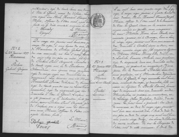 VERT-LE-GRAND.- Naissances, mariages, décès : registre d'état civil (1897-1904). 