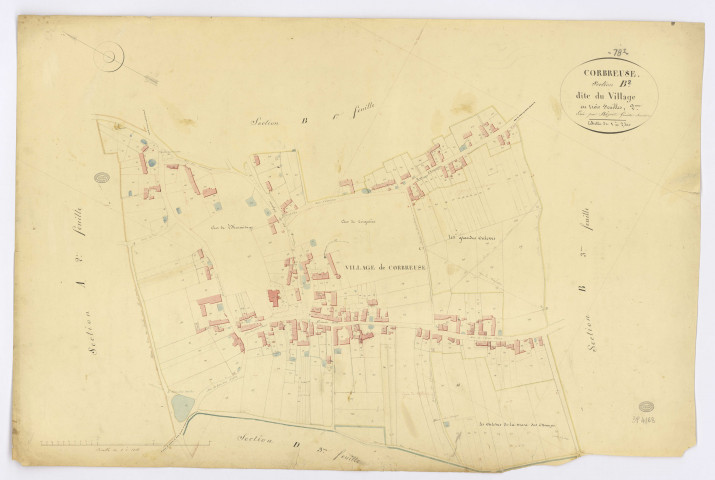 CORBREUSE. - Section B - Village (le), 2, ech. 1/2500, coul., aquarelle, papier, 65x98 (1828). 