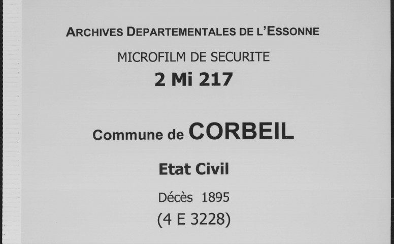 CORBEIL. Décès : registre d'état civil (1895). 