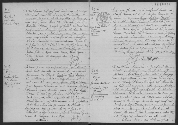 SAVIGNY-SUR-ORGE. - Décès : registre d'état civil.