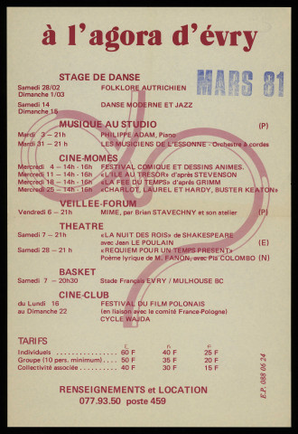EVRY. - Agora d'Evry : programme des activités, mars 1981. 