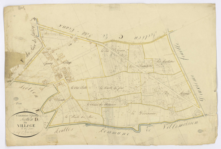 EPINAY-SUR-ORGE. - Section D - Village (le), 1, ech. 1/1250, coul., aquarelle, papier, 64x94 (1813). 