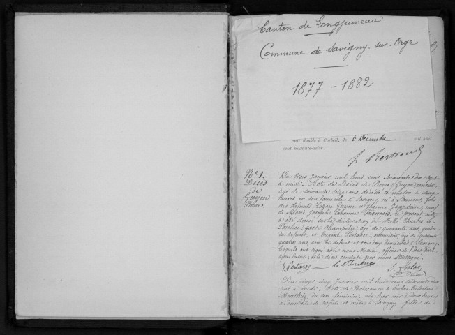 SAVIGNY-SUR-ORGE. Naissances, mariages, décès : registre d'état civil (1877-1882). 