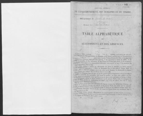 PALAISEAU - Bureau de l'enregistrement. - Table des successions (1871 - 1882).