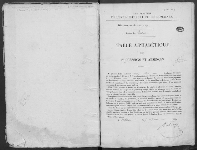 PALAISEAU  -  Bureau de l'enregistrement. - Table des successions (1840 - 1852). 