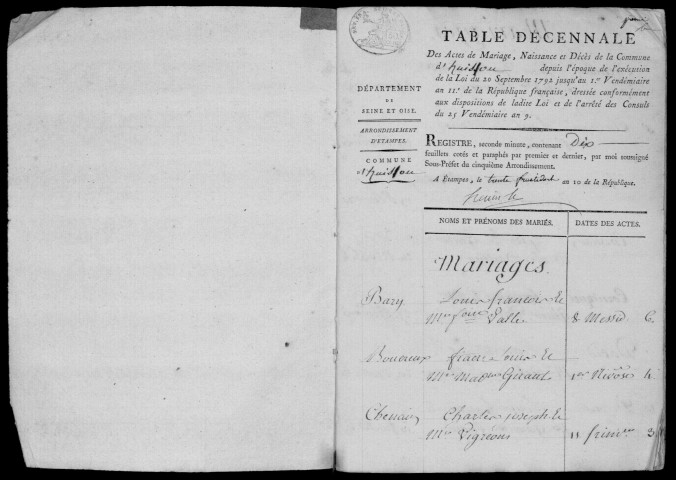 D'HUISON-LONGUEVILLE. Tables décennales (1792-1902). 