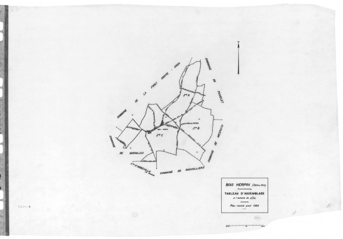 BOIS-HERPIN. - Cadastre révisé pour 1933 : plan du  tableau d'assemblage, plans de la section A les Longs Réages,  section B le Moulin à Vent, section C le Village, [4 plans].