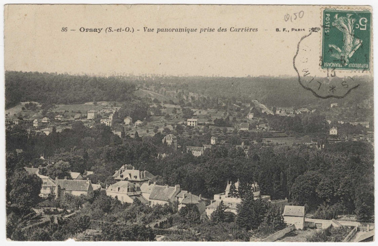 ORSAY. - Vue panoramique prise des carrières [Editeur BF, 1913, timbre à 5 centimes]. 