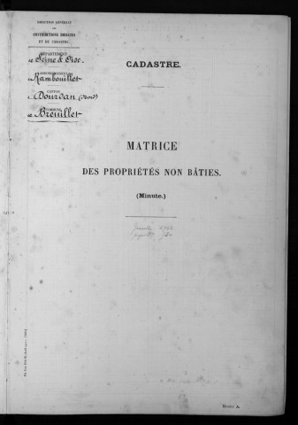 BREUILLET. - Matrice des propriétés non bâties : folios 1 à 500 [cadastre rénové en 1943]. 
