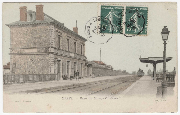 MASSY. - Gare de Massy-Verrières [Editeur Vve Caillot, 1908, 2 timbres à 5 centimes]. 