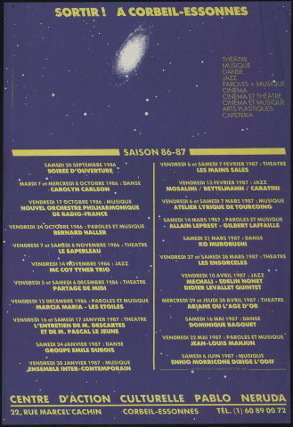 CORBEIL-ESSONNES. - Théâtre, musique, danse, jazz, cinéma : programme culturel, Centre d'action culturelle Pablo Néruda,1986-1987. 