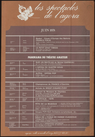 EVRY. - Les spectacles de l'Agora : programme culturel, juin 1978. 