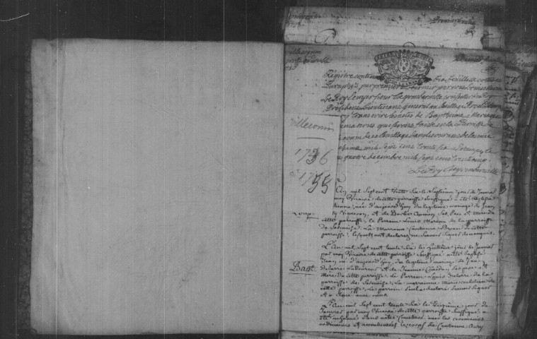 VILLECONIN. Paroisse Saint-Aubin : Baptêmes, mariages, sépultures : registre paroissial (1736-1755). 