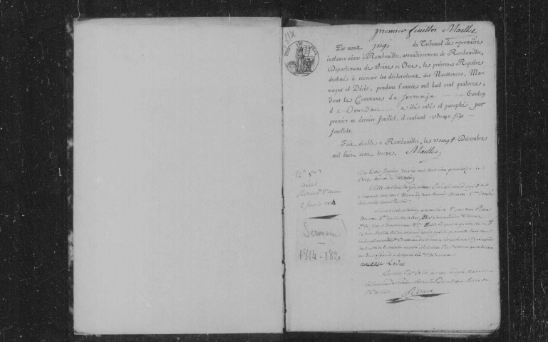 SERMAISE. Naissances, mariages, décès : registre d'état civil (1814-1821). 