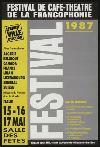 EVRY. - Festival de café-théâtre de la Francophonie, Salle des fêtes, 15 mai-17 mai 2011. 