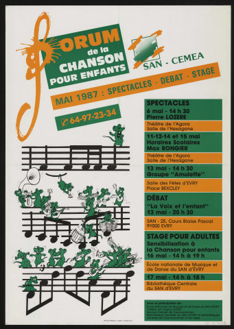 EVRY. - Forum de la chanson pour enfants : spectacles, débat, stage, mai 1987. 