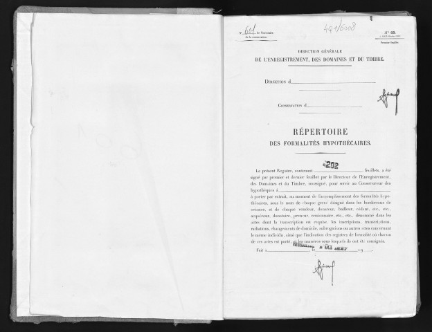 Conservation des hypothèques de CORBEIL. - Répertoire des formalités hypothécaires, volume n° 601 : A-Z (registre ouvert en 1937). 