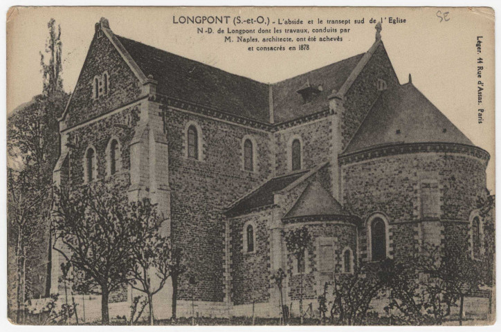 LONGPONT-SUR-ORGE. - Basilique. L'abside et le transept sud de l'église. Léger, 3 mots, ad. 