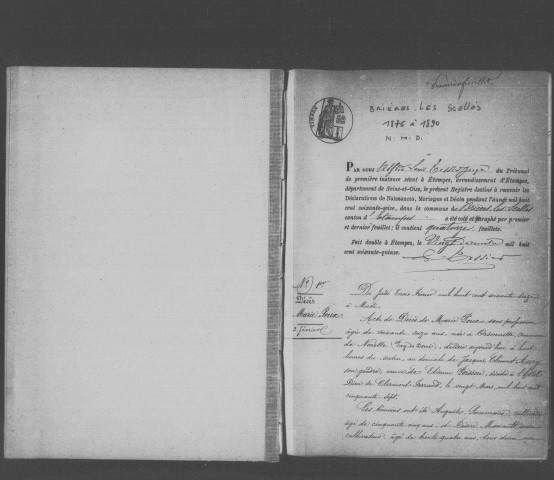 BRIERES-LES-SCELLES. Naissances, mariages, décès : registre d'état civil (1876-1890). 
